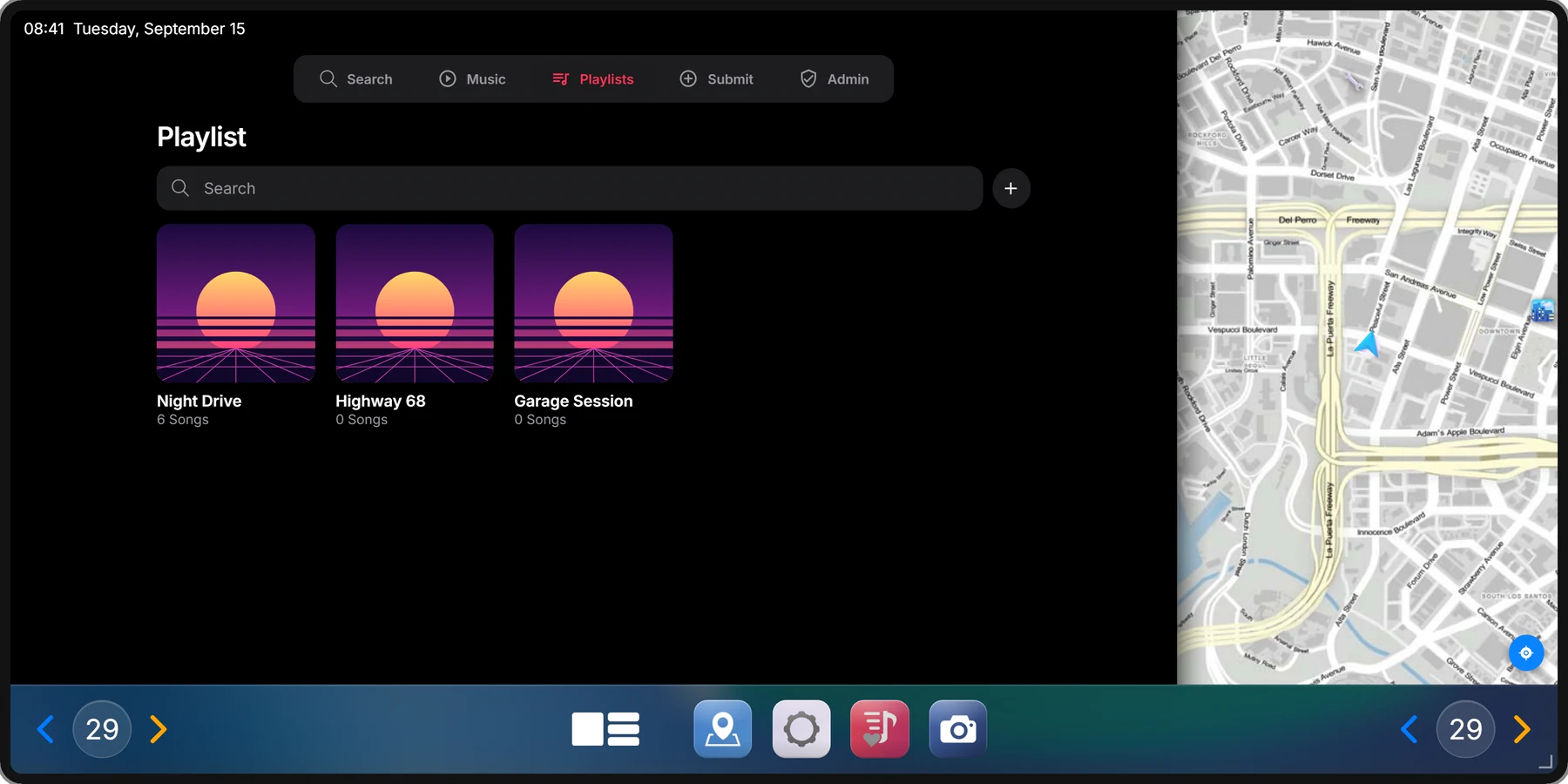 The Music app on its playlists tab, three playlists
