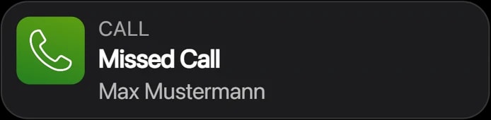 A missed call notification on RoadWatch