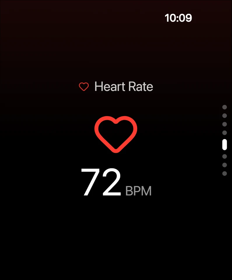 RoadWatch heart rate reading of 72 BPM