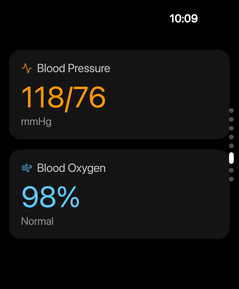 RoadWatch blood pressure and blood oxygen readings